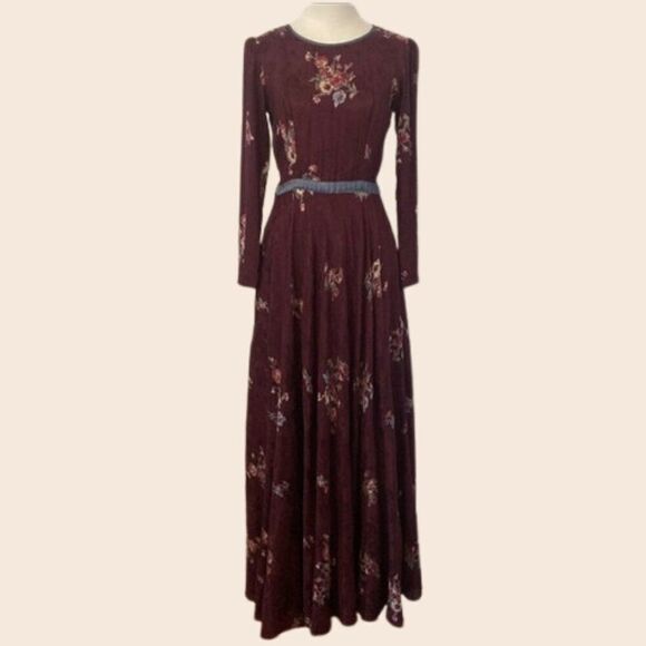 Vintage Purple Floral Long Sleeve Maxi Dress Size Small - Picture 1 of 16